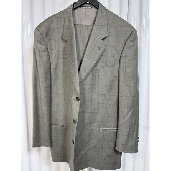 Vintage Giorgio Armani Collezioni Men’s Jacket, Sz 44L, Grey/Blue Plaid Italy - Picture 1 of 10
